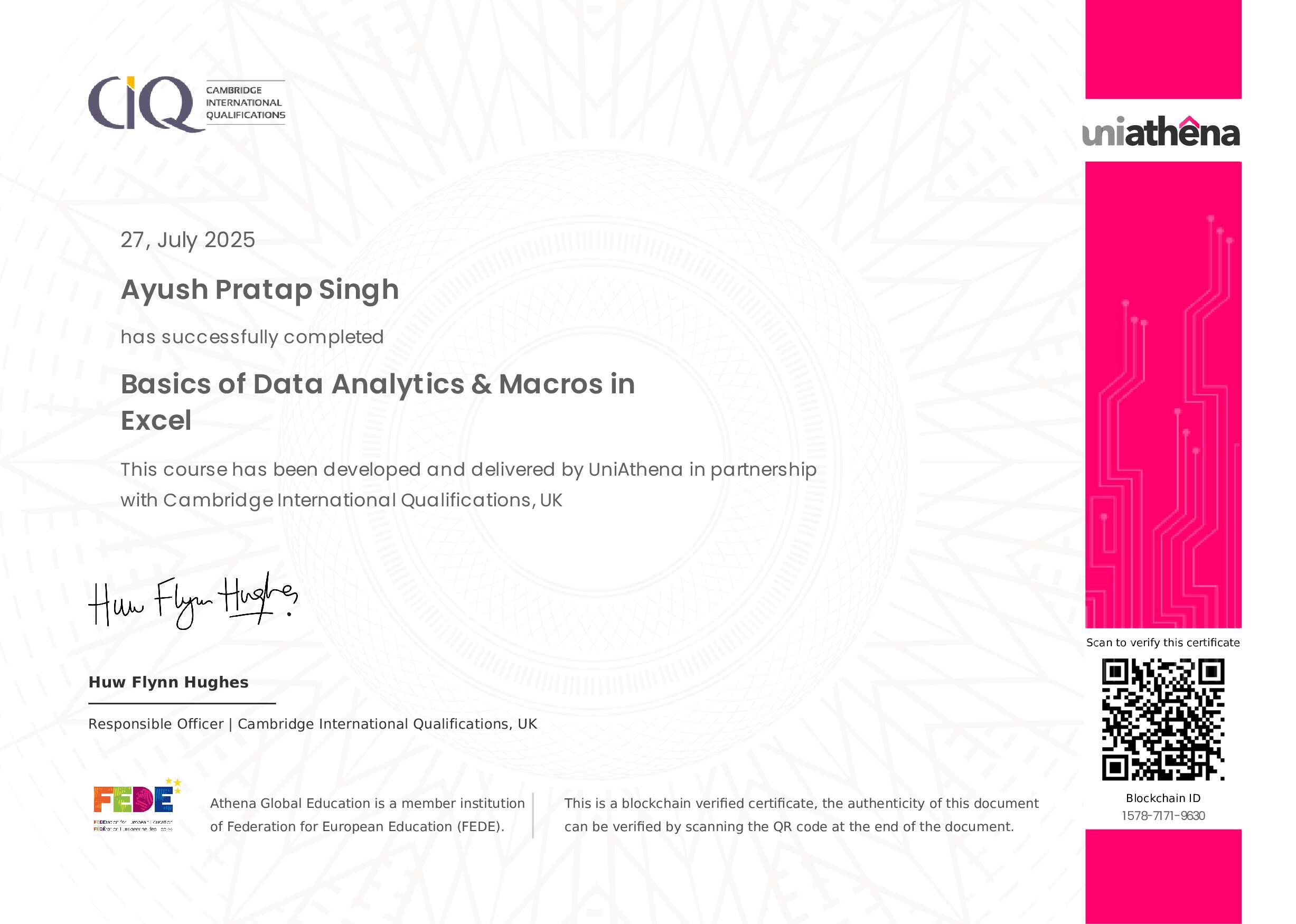 Data analytics certificate