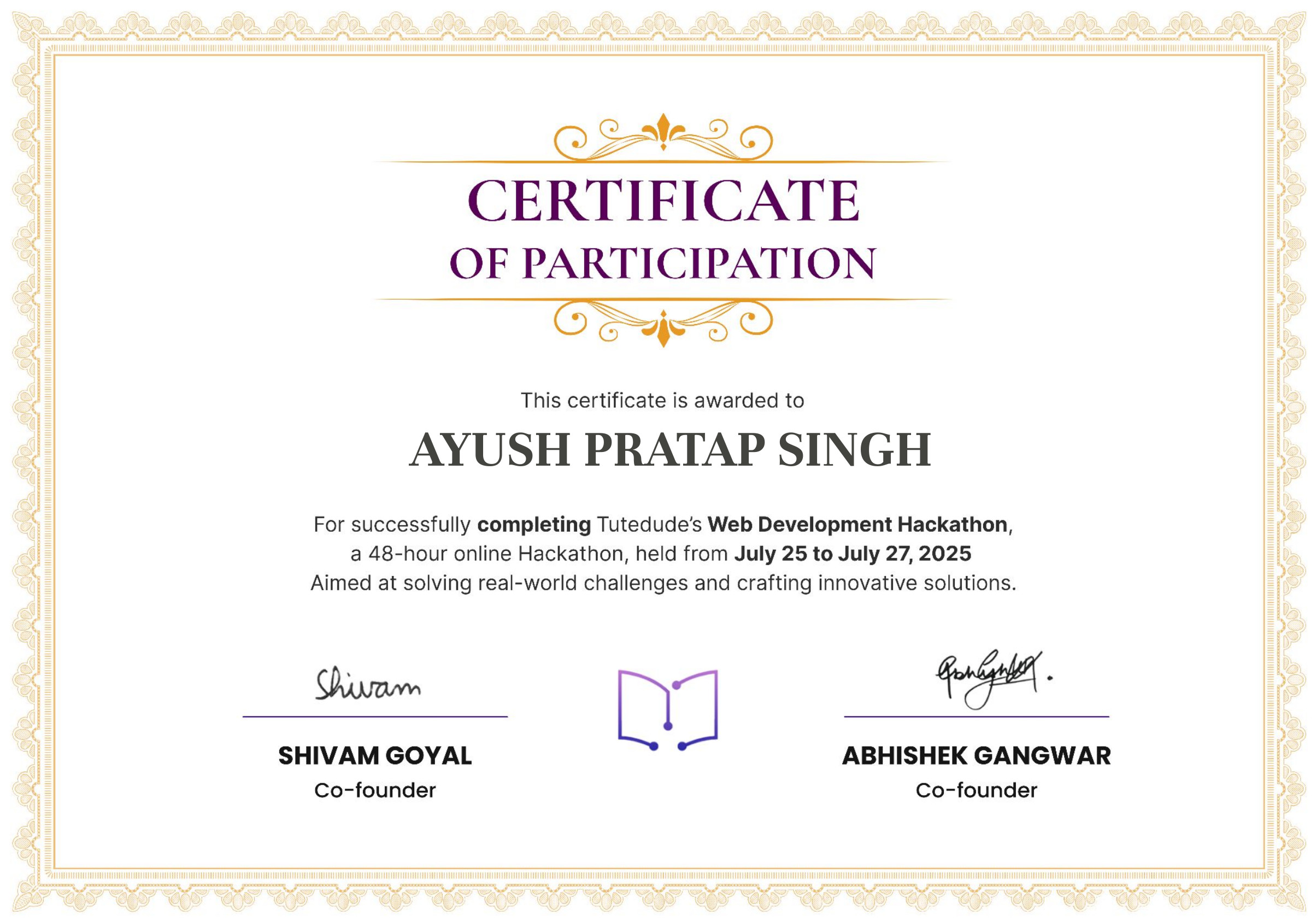 Web Development Hackathon Certificate